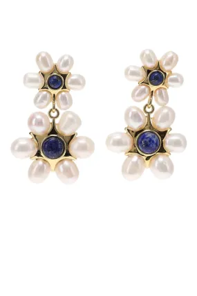 Safi Blue Floral Pearl Drop Earrings