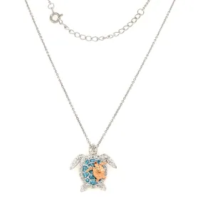 Sea Turtle Necklace with Rose Gold Accent in Sterling Silver