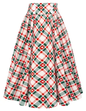 Seckill Offer⌛Buttons Decorated Plaid Patterns Elastic Waist High Waist Swing A-Line Skirt