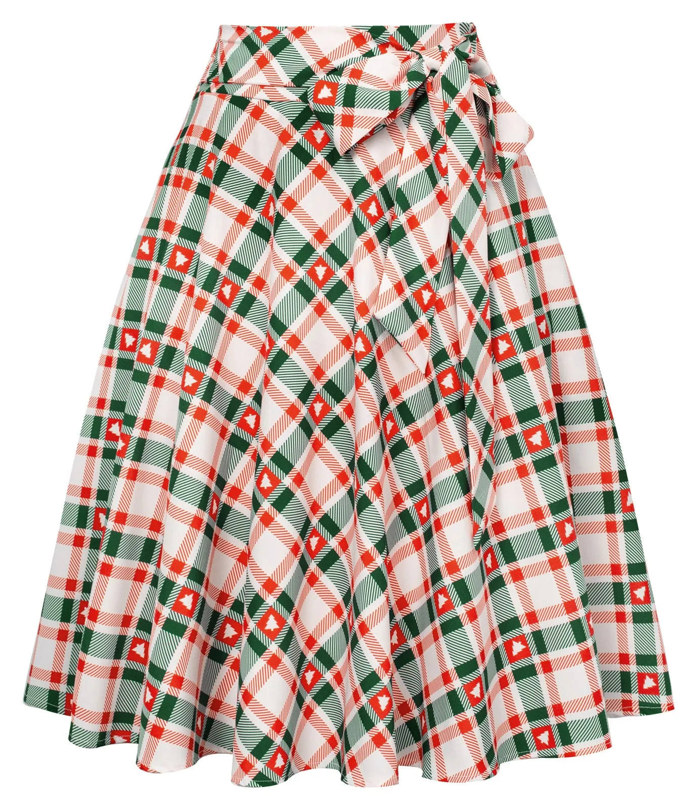 Seckill Offer⌛Buttons Decorated Plaid Patterns Elastic Waist High Waist Swing A-Line Skirt