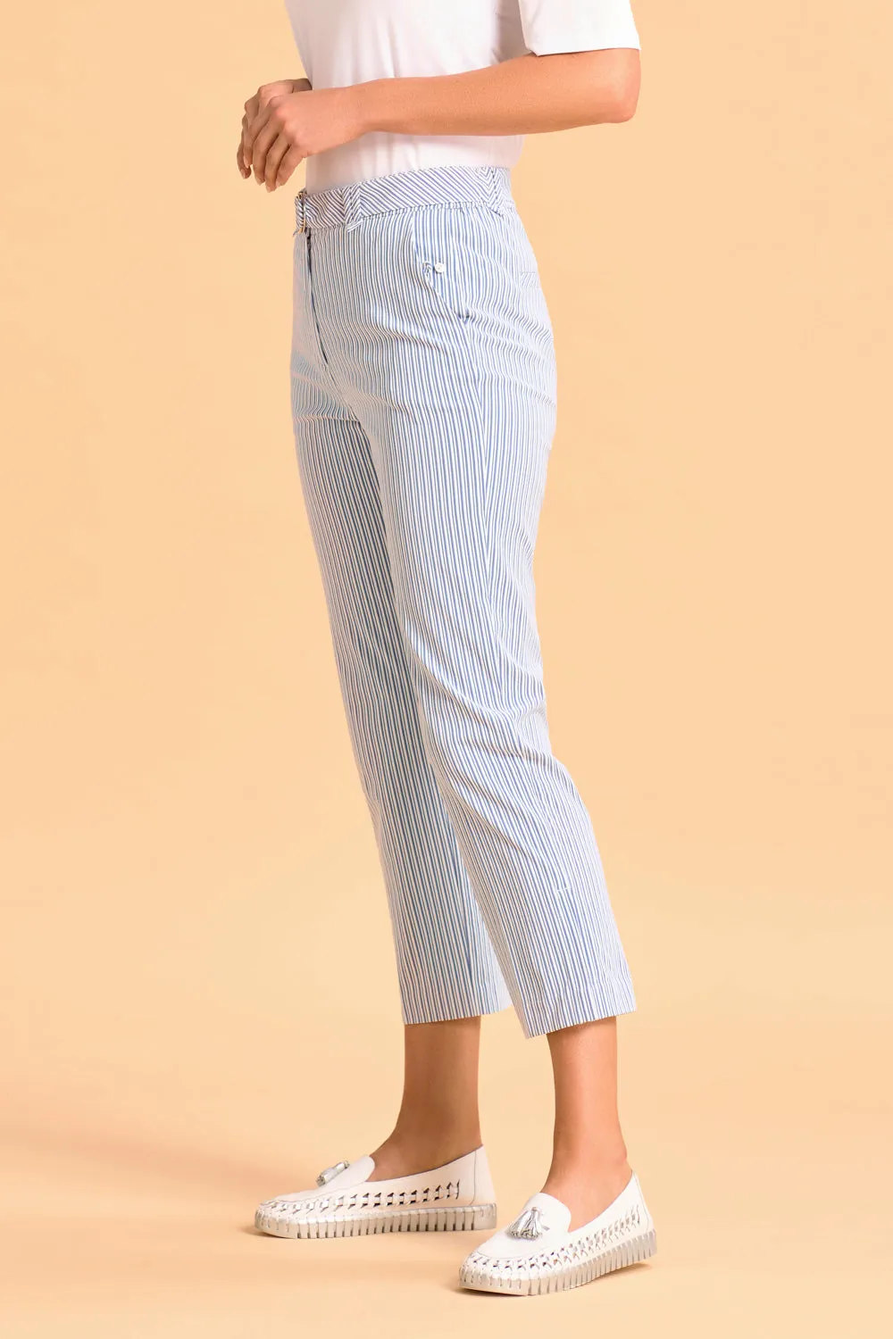 Seersucker Stripe Capri Pant - Navy White Stripe