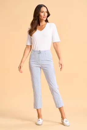 Seersucker Stripe Capri Pant - Navy White Stripe