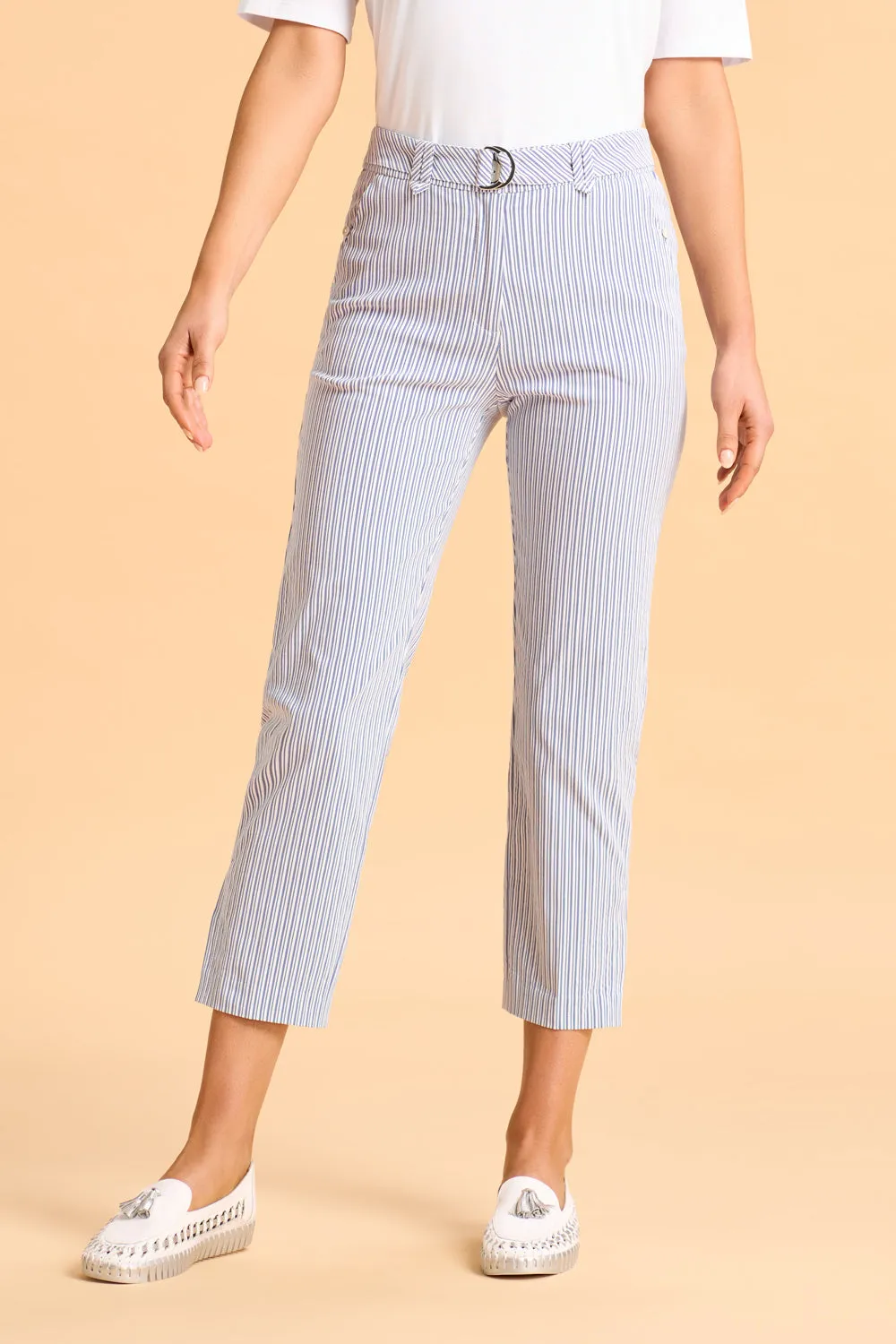 Seersucker Stripe Capri Pant - Navy White Stripe