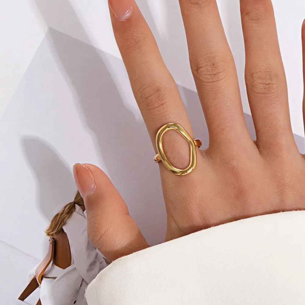 Simple And Stylish Oval 14K Gold Plated Adjustable Ring