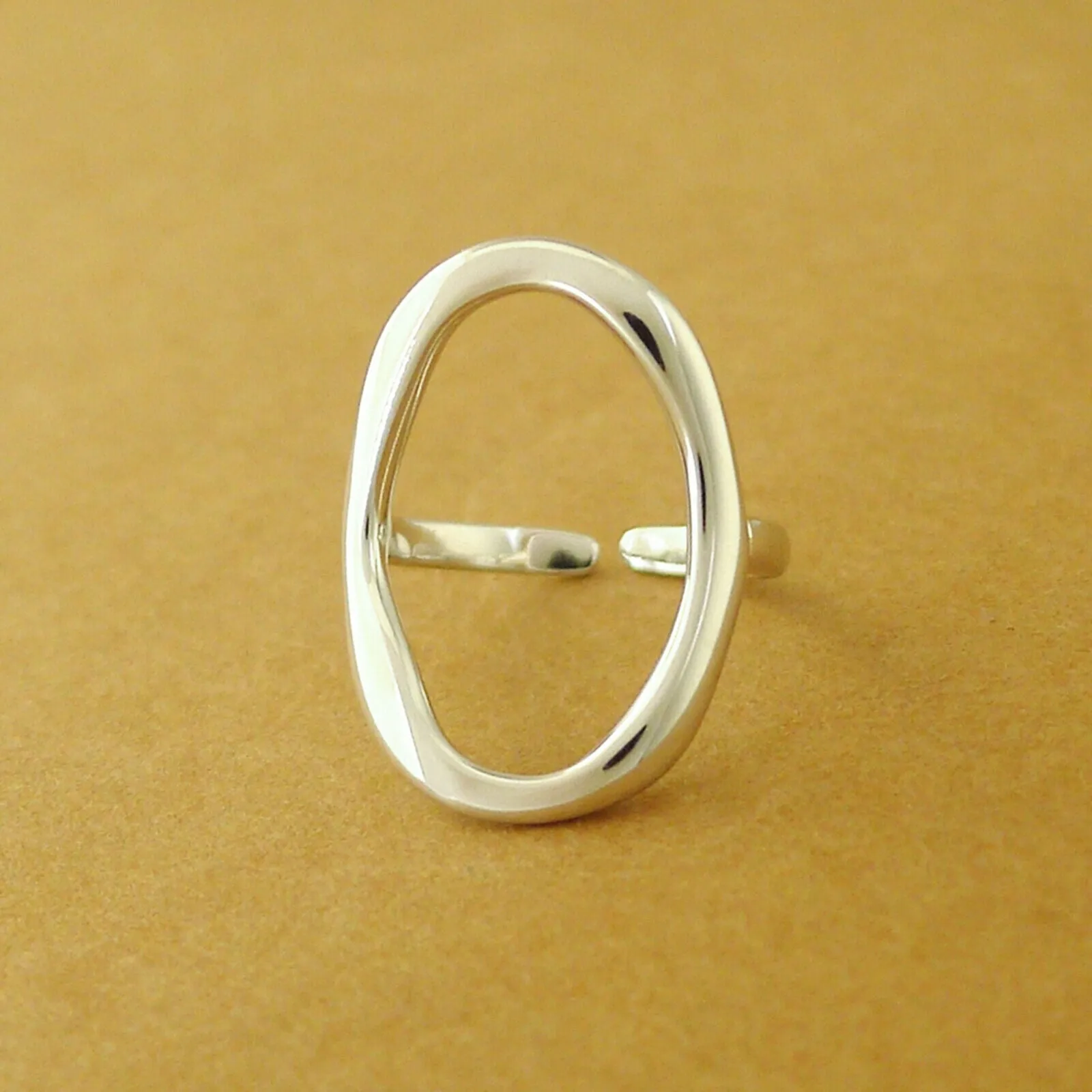 Simple And Stylish Oval 14K Gold Plated Adjustable Ring