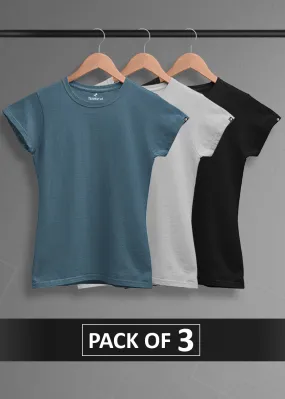 Solid Half Sleeve T-Shirt Women Combo - Pack of 3