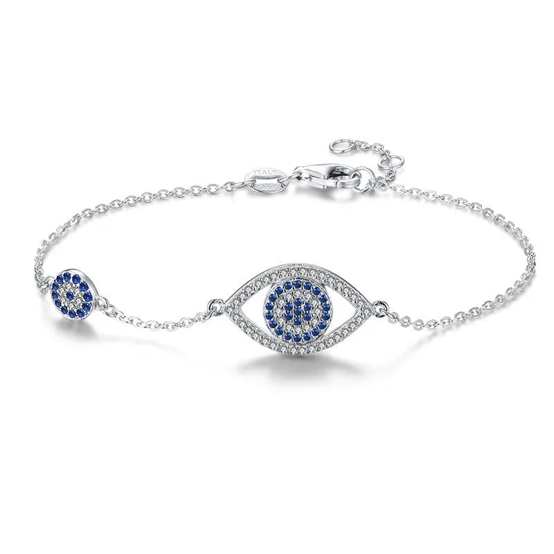 Sterling silver double evil eye bracelet