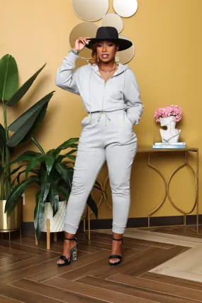 The Weekender- Grey Hooded Jumpsuit