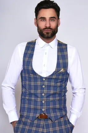 TONY - Blue Yellow Check Single Breasted Waistcoat