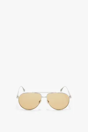 V Metal Pilot Sunglasses In Silver-Brown