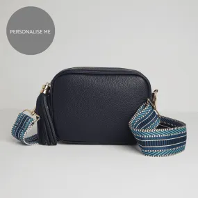 Verona Crossbody Tassel Navy Bag with Blue Aztec Strap