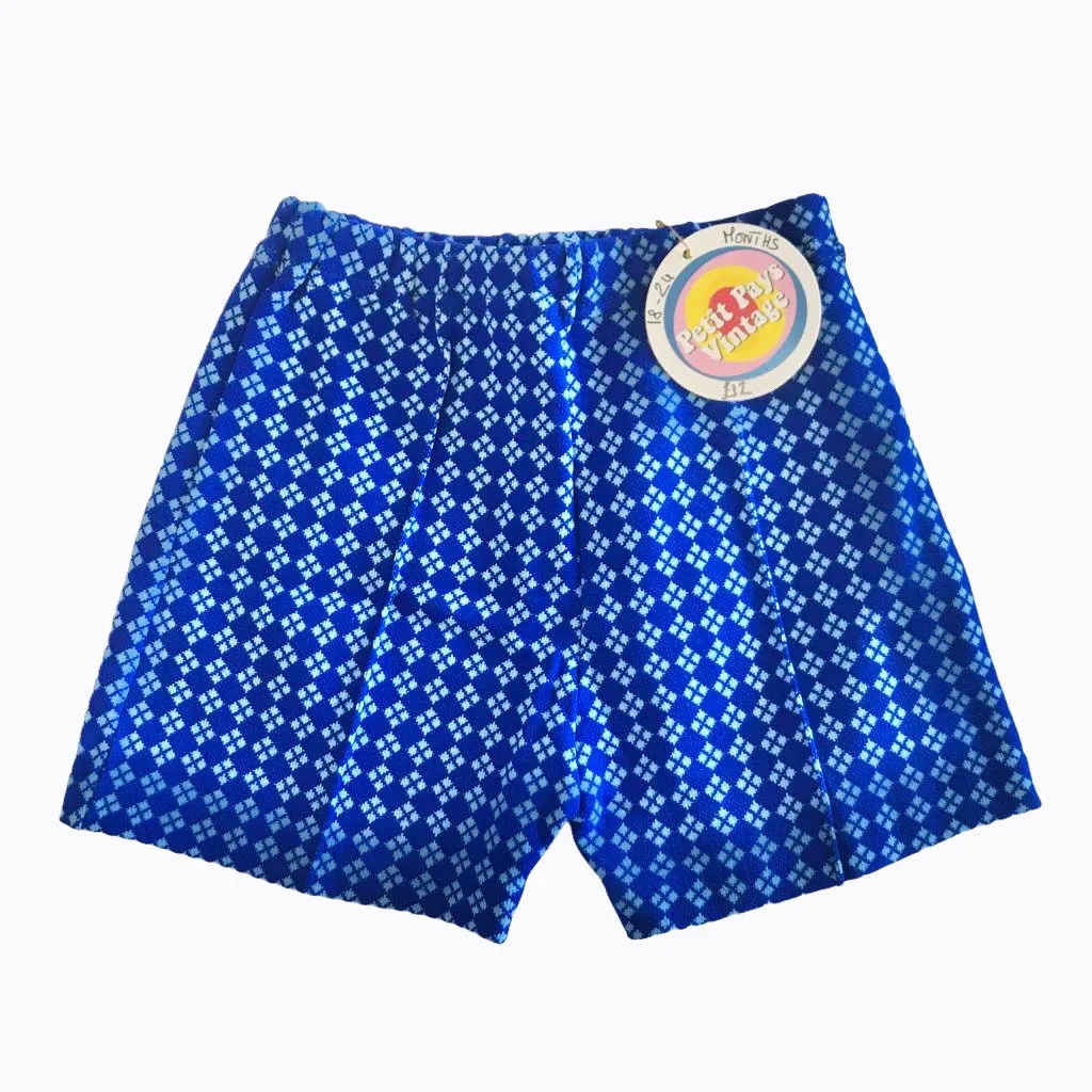 Vintage 1960s Printed Blue Nylon Shorts 2-3Y