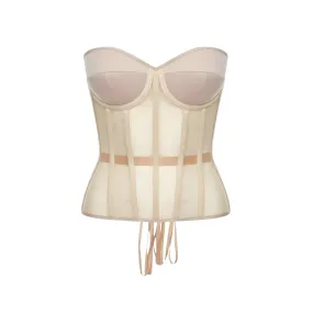 Vivienne Satin Cups Nude Mesh Corset