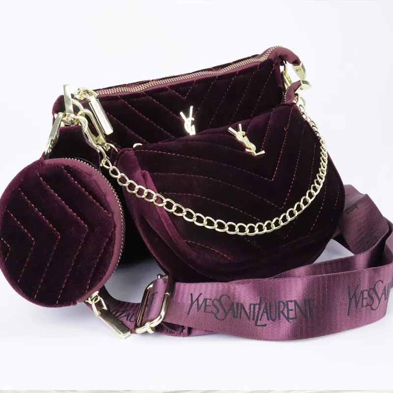 Women Pouchette Velvet Bags 3 Pcs Crossbody Bag