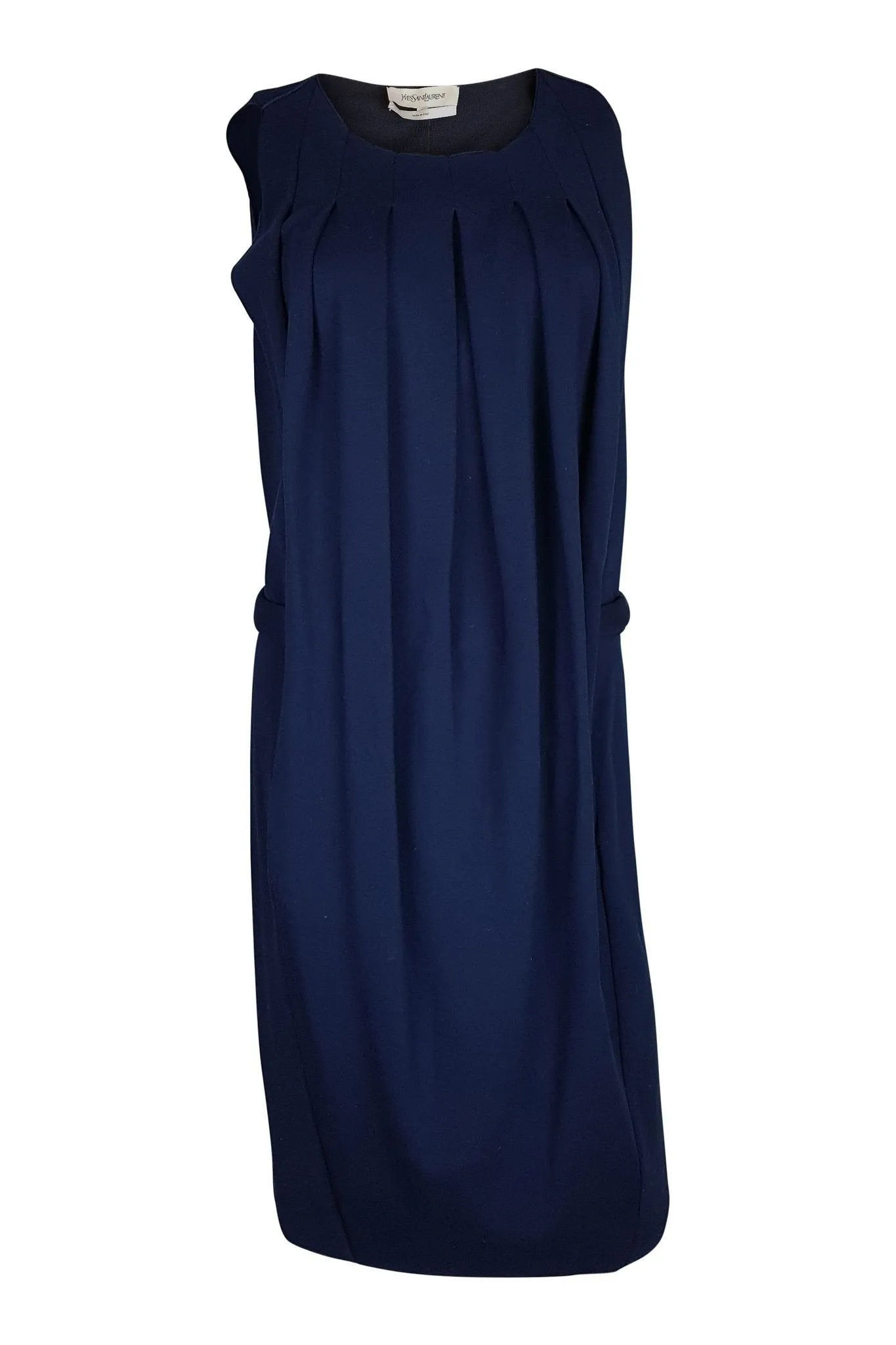 YVES SAINT LAURENT Navy Blue Pleated Front Dress (S)